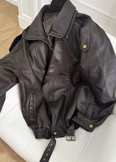 Sarah | Women’s Belted Oversized Leather Bomber Jacket