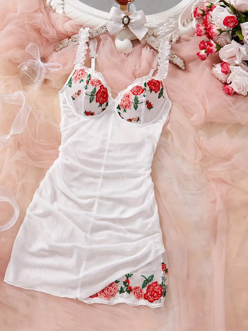 La Rose Ruched Mesh Nightgown