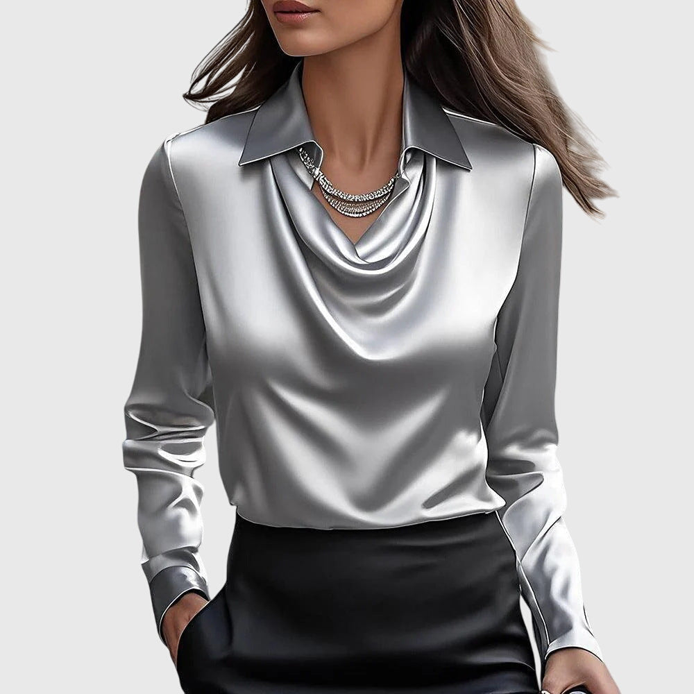 Sylvie | Blouse with a luxurious shine and pleated neckline