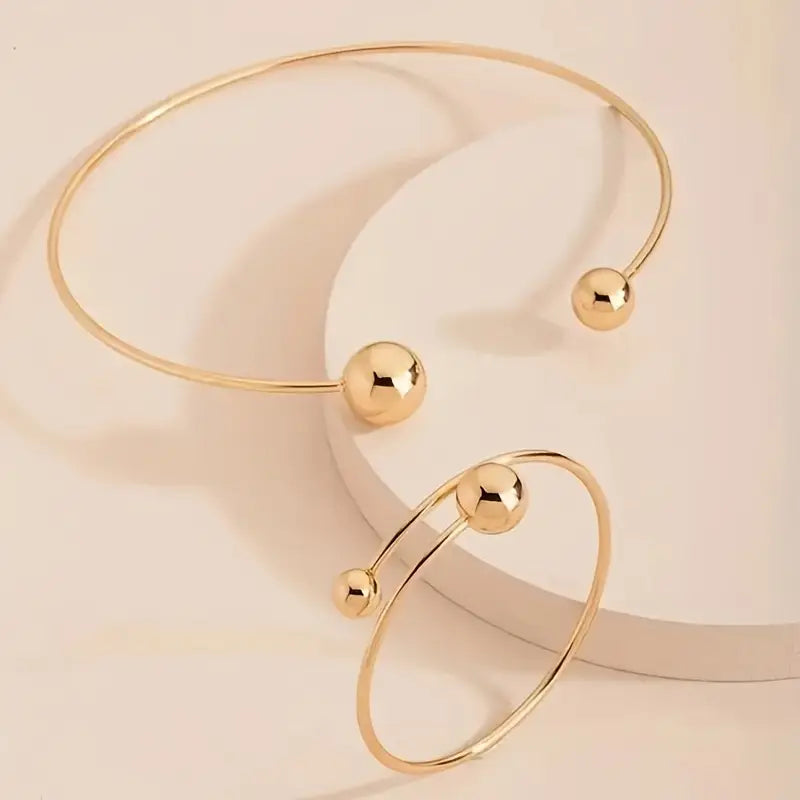 Minimalist Glow Collar & Cuff Bracelet Set | Gold 18k