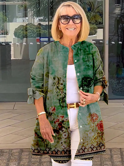 Florabel - Bow Sleeve Printed Cotton Jacket