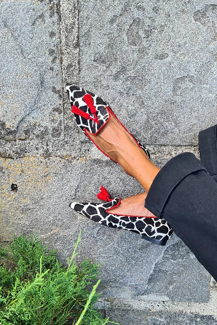 NORTHLINE STUDIO | ANIMAL PRINT LOAFER WITH RED FRINGES
