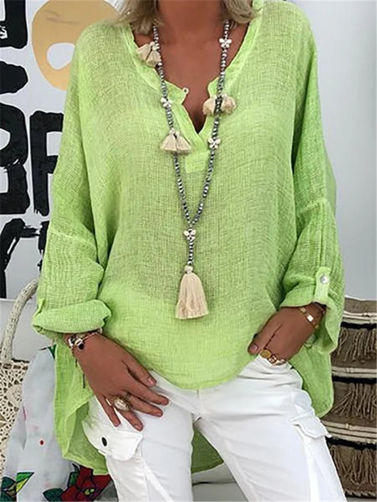 Caelina - Basic Solid Long Sleeve Shirt