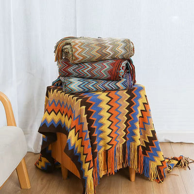 Boho Stripe Tassel Throw Blanket