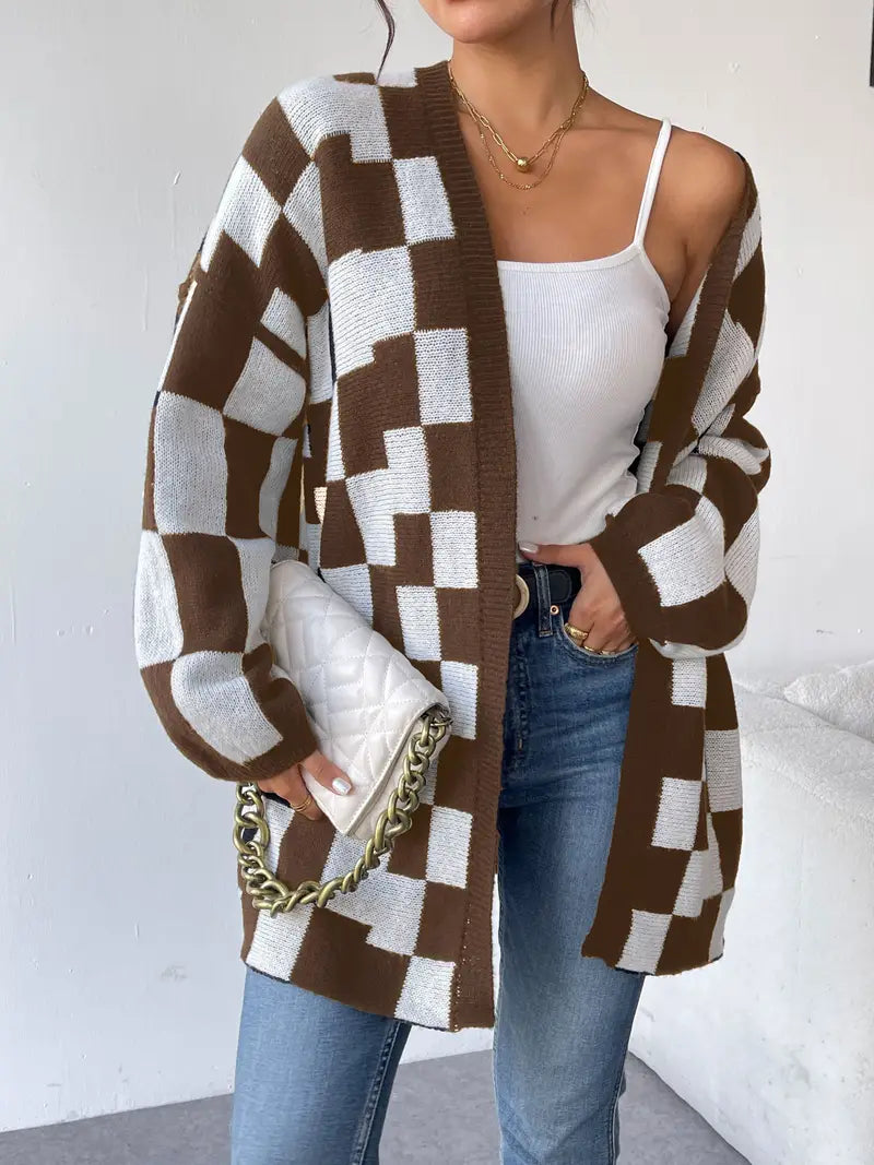 Crossmark Checkered Knit Cardigan