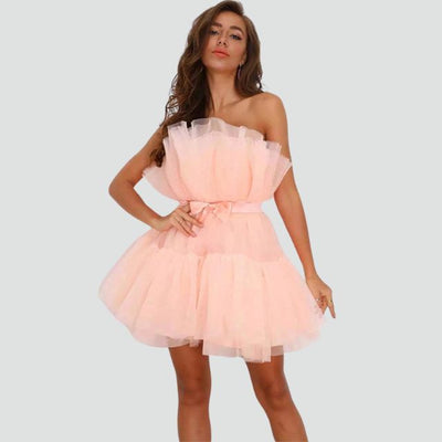 Avencea Bandeau Tulle Dress with Layered Skirt