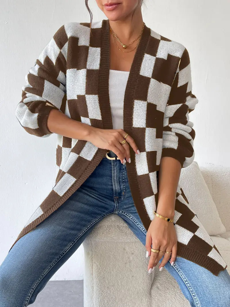 Crossmark Checkered Knit Cardigan