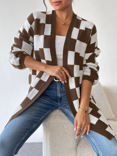 Crossmark Checkered Knit Cardigan