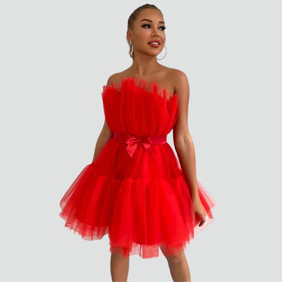 Avencea Bandeau Tulle Dress with Layered Skirt