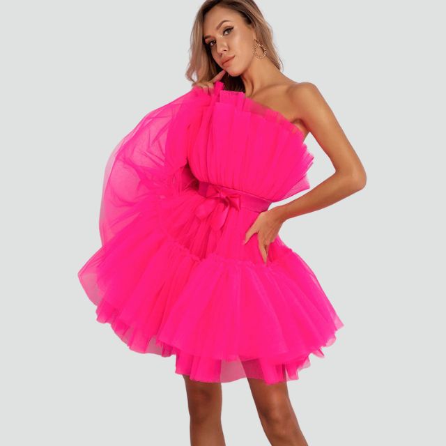 Avencea Bandeau Tulle Dress with Layered Skirt