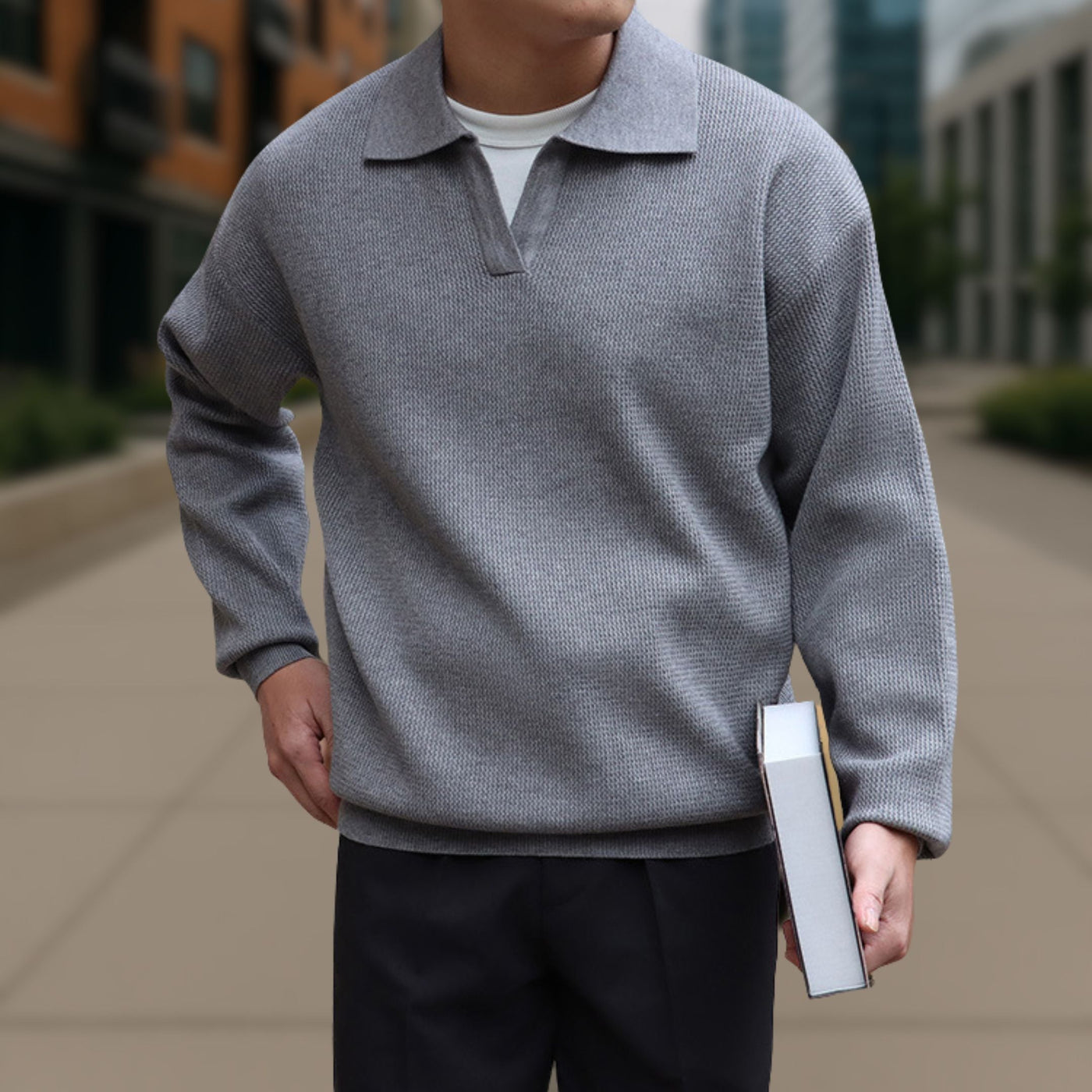 Long Sleeve Knitted Ivory Polo