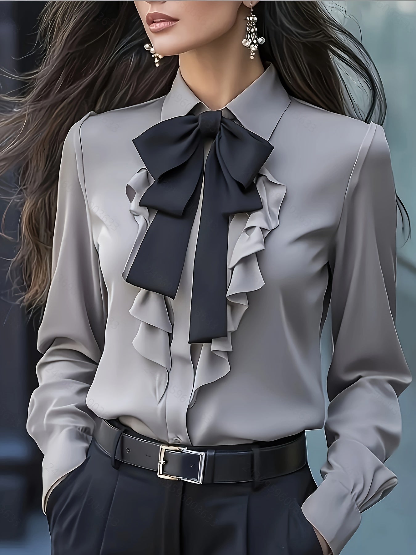 Rachel | Long Sleeve Button Up Blouse With Ruffled Bow