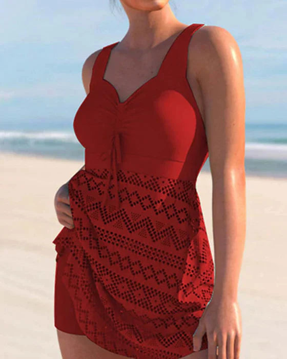 Avencea | Solid Color Lace Tankini