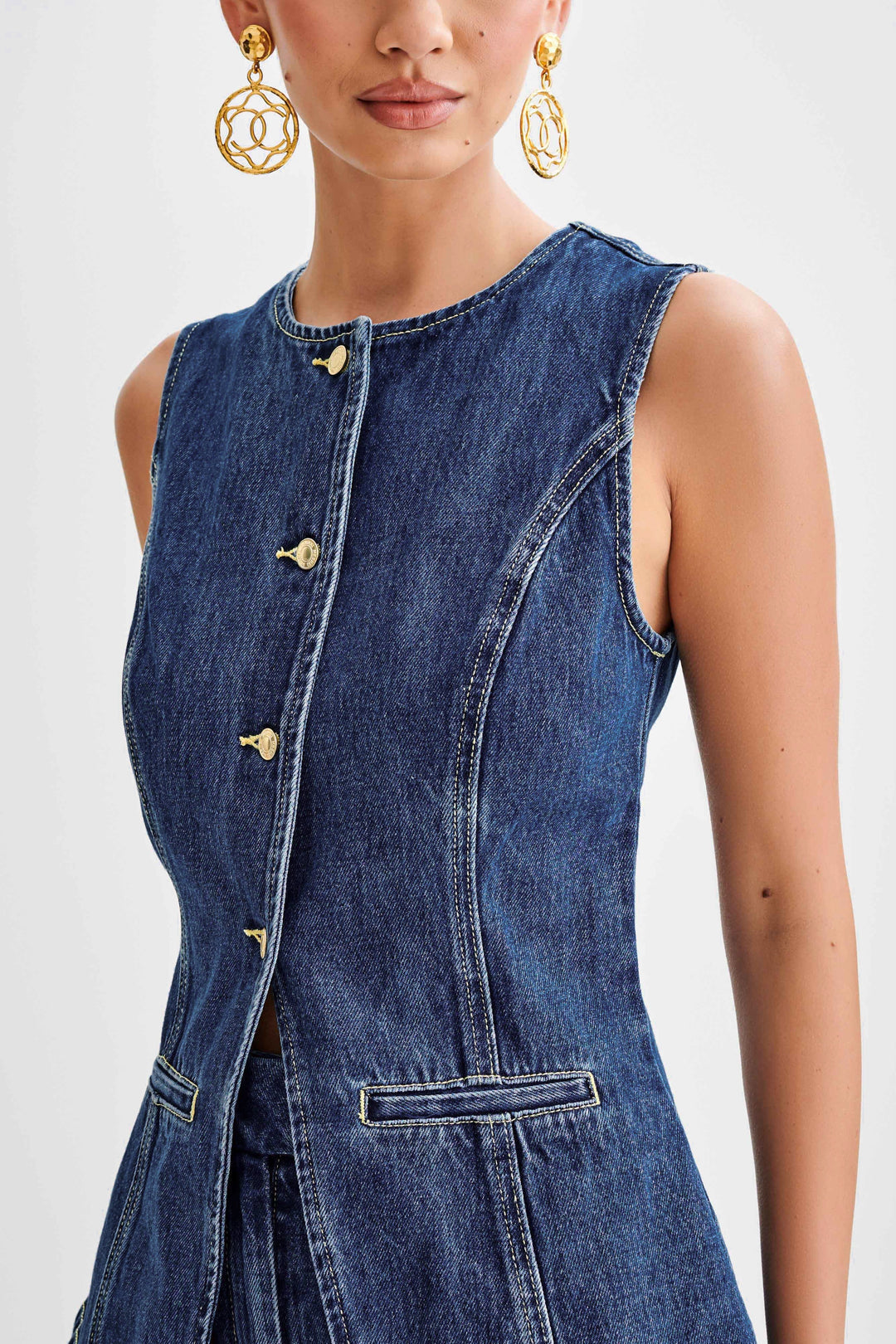 Scout - Denim Sleeveless Vest Top & Shorts Set