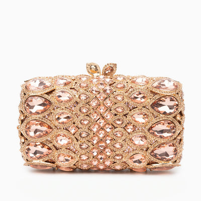 Reina Rhinestones Crystals Clutch Bag - Rose Gold