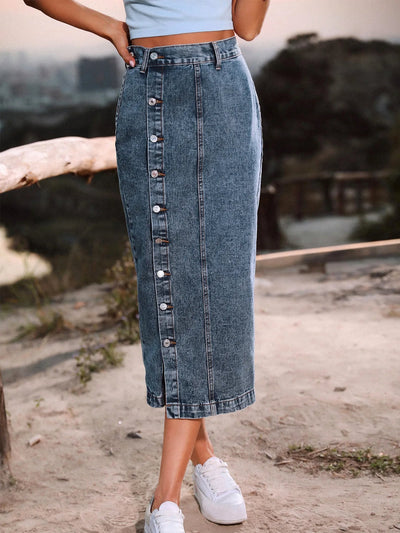 Vivienne Side-Slit Denim Skirt