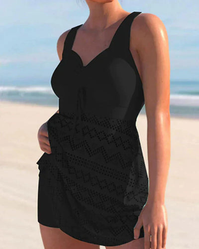 Avencea | Solid Color Lace Tankini