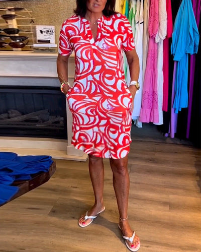 Marlo - Casual Loose Fit Printed V-Neck Dress