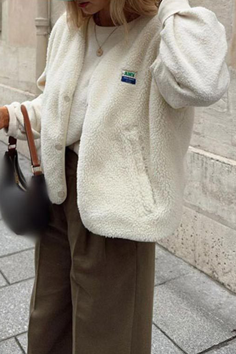 Avencea | Casual Street Bag Buttons, Fluffy Vests with O-Neck