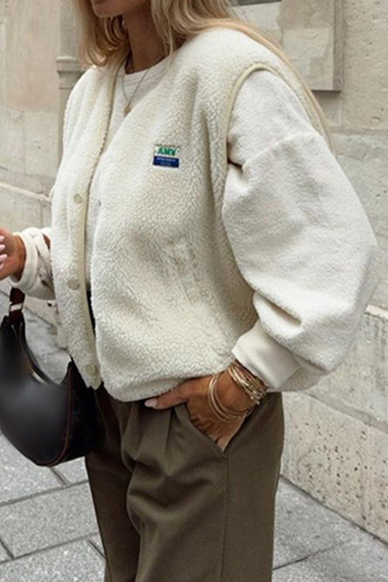 Avencea | Casual Street Bag Buttons, Fluffy Vests with O-Neck