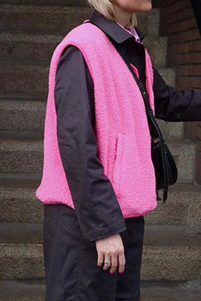 Avencea | Casual Street Bag Buttons, Fluffy Vests with O-Neck