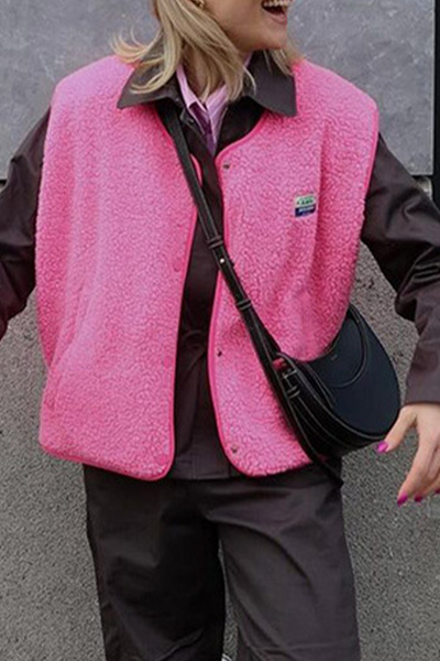 Avencea | Casual Street Bag Buttons, Fluffy Vests with O-Neck