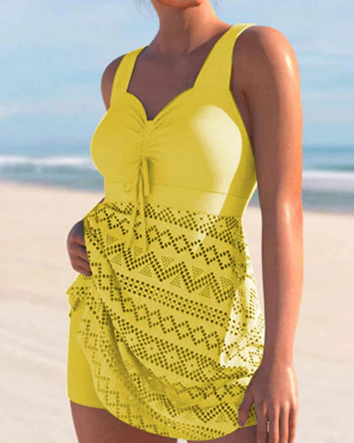 Avencea | Solid Color Lace Tankini