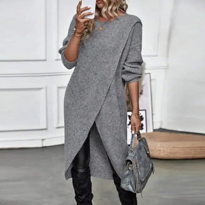 Avencea | Gray Pullover with Round Neckline in Solid Design