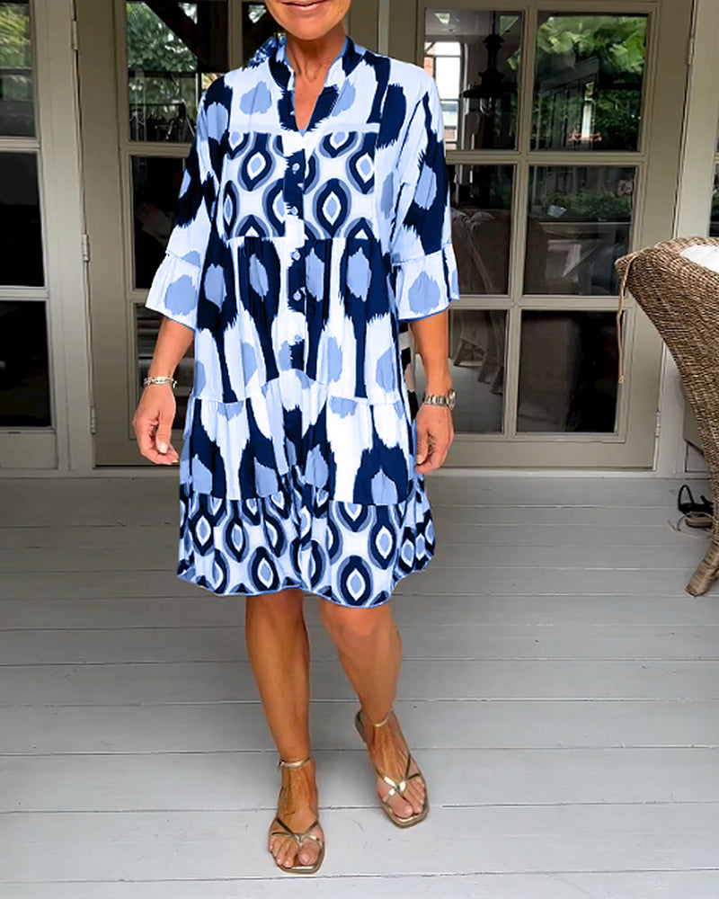 Sage - Chic Printed 3/4 Sleeve Dress