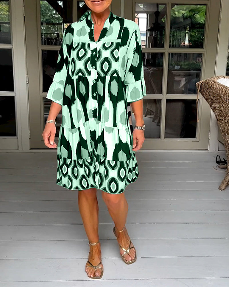 Sage - Chic Printed 3/4 Sleeve Dress