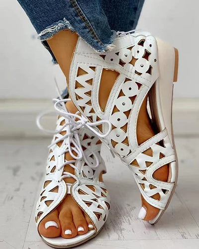 Avencea | Ethno-Style Flat Sandals with Cutout