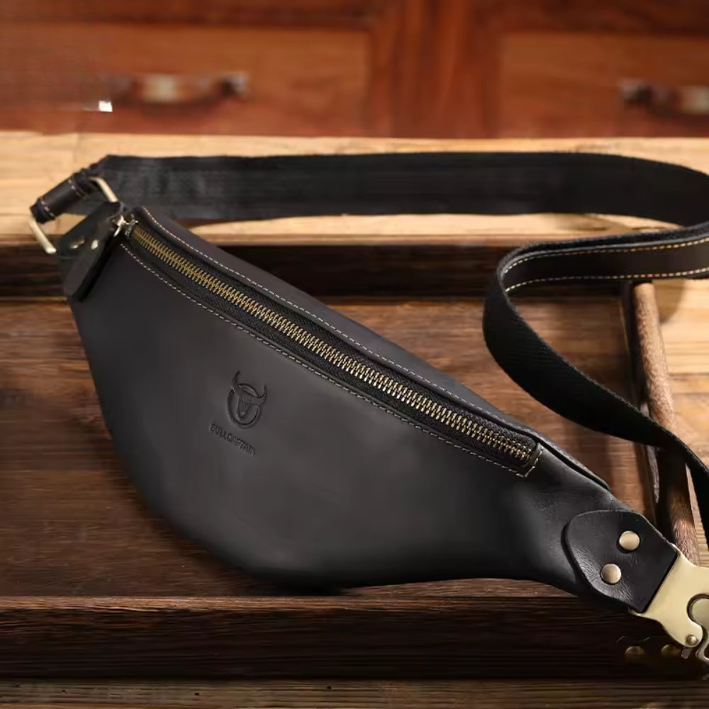 Men's Leather Crossbody Belt Bag – Retro Outdoor Waist Shoulder Bag