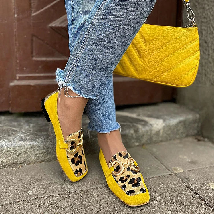 NORTHLINE STUDIO | YELLOW LOAFER WITH ANIMAL PRINT DETAIL