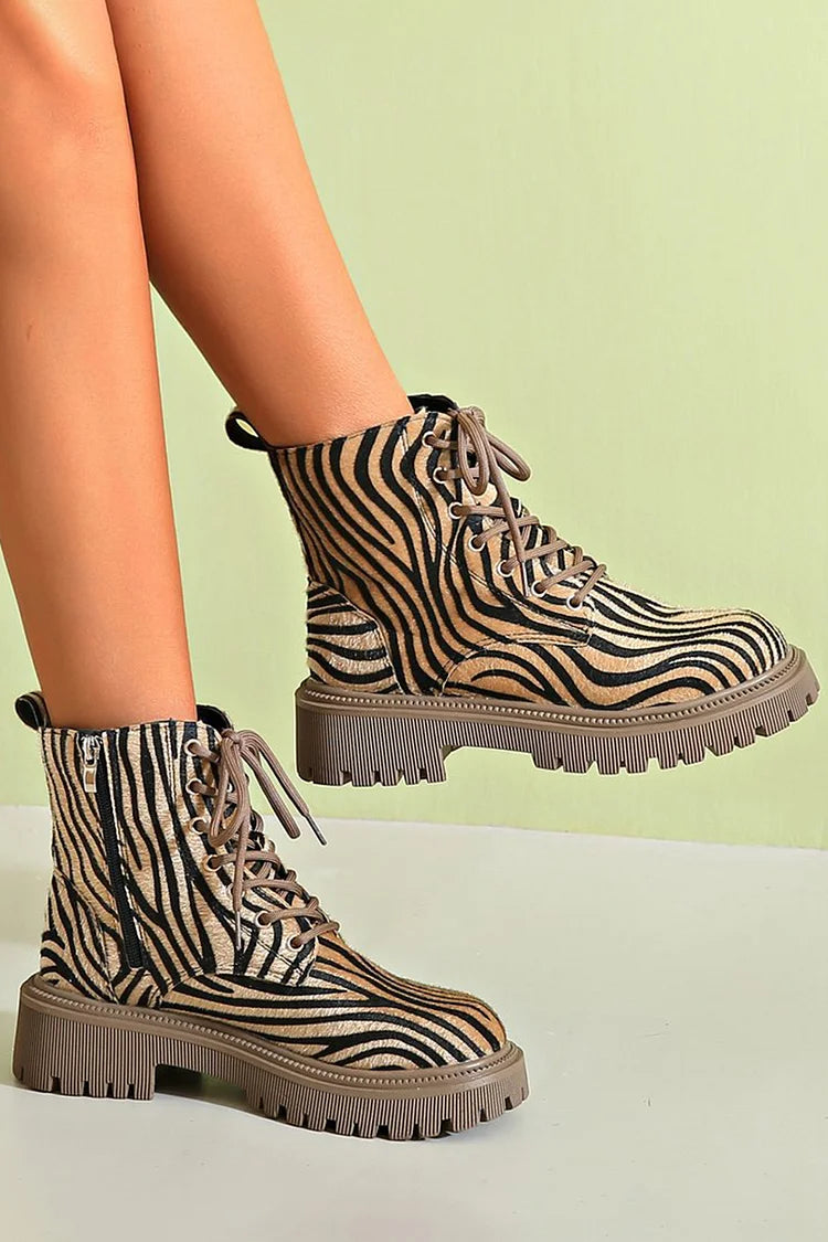 NORTHLINE STUDIO | ZEBRA PRINT LACE-UP BOOTS