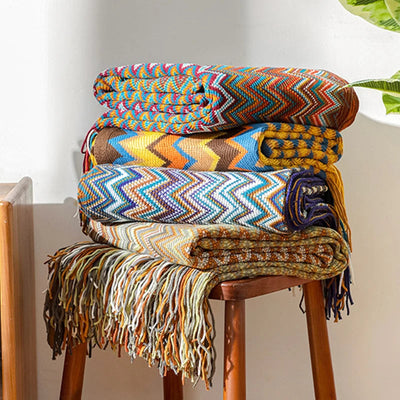 Boho Stripe Tassel Throw Blanket
