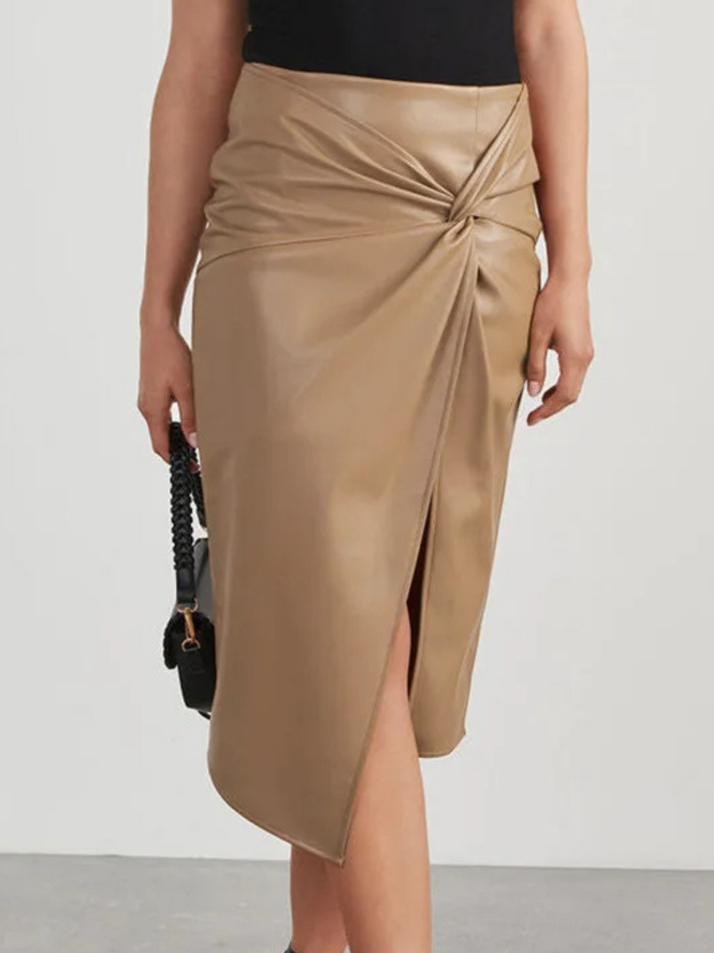 Aria Asymmetric Leather Midi Skirt