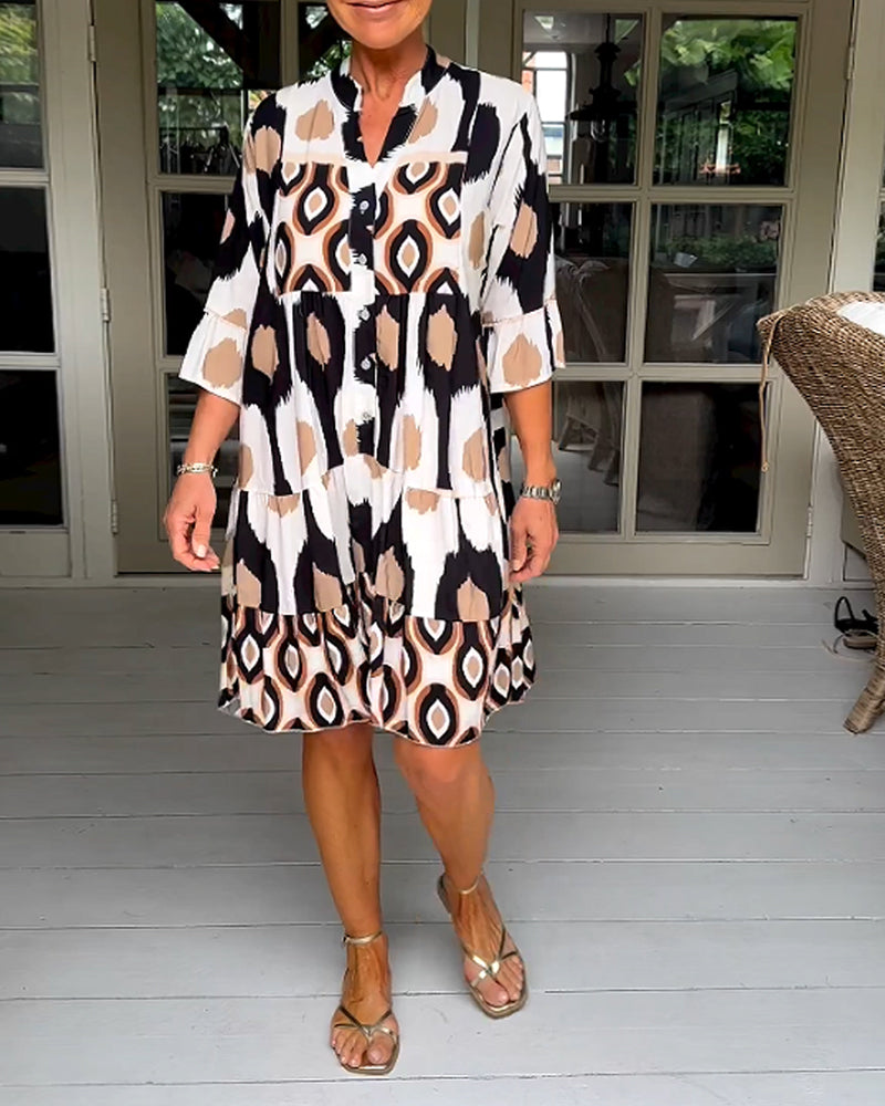 Sage - Chic Printed 3/4 Sleeve Dress