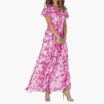 Kaylee | Floral Flutter-Sleeve Maxi Dress