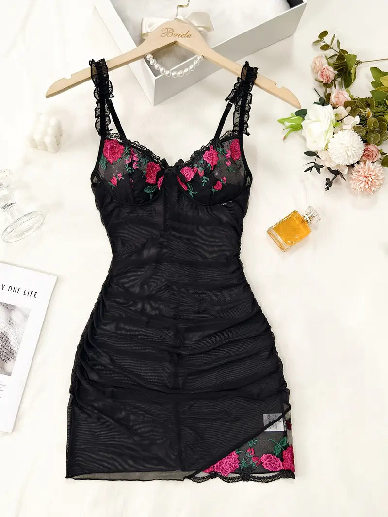 La Rose Ruched Mesh Nightgown