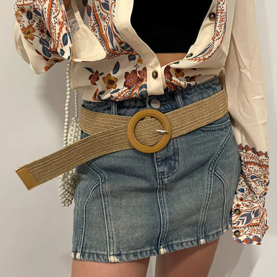 Sand & Pearl Woven Raffia Belt