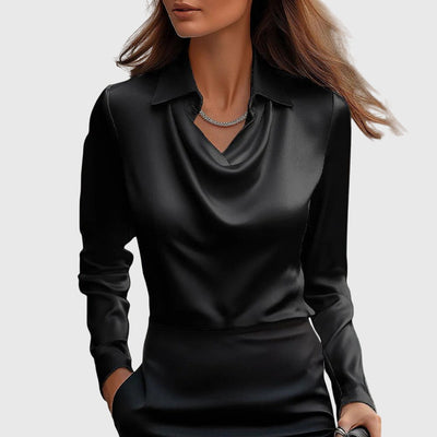 Sylvie | Blouse with a luxurious shine and pleated neckline