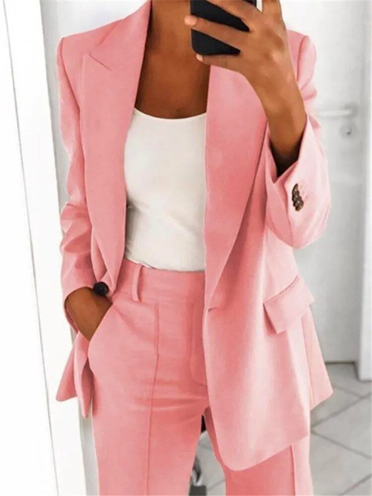 Raelyn - Chic Turn-Down Collar Blazer & Pants Set