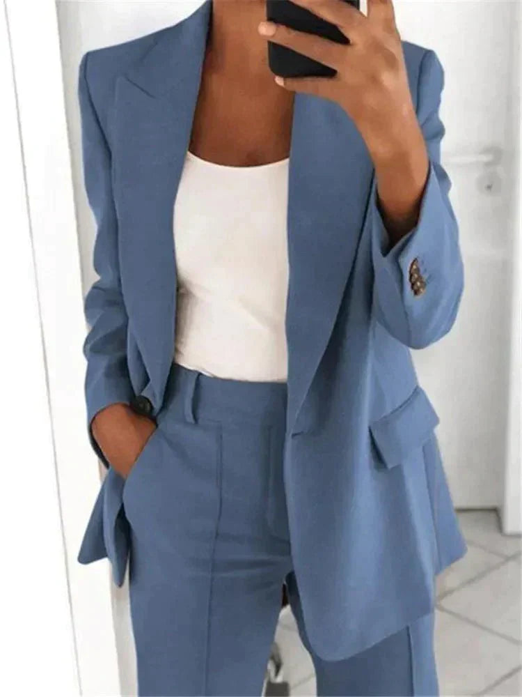 Raelyn - Chic Turn-Down Collar Blazer & Pants Set
