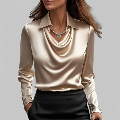 Rose | Women’s Draped Neck Long Sleeve Satin Blouses