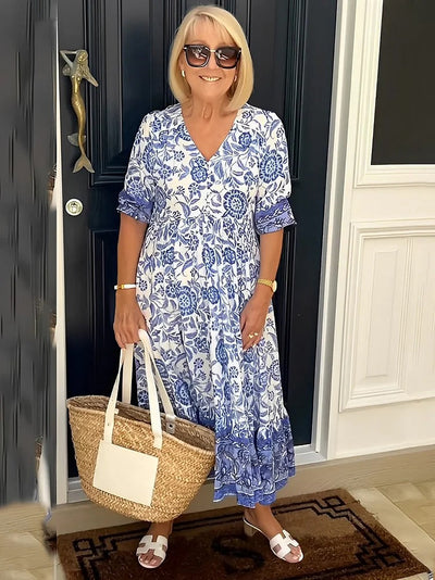 Lilara - Boho Deep V Neck Floral Dress