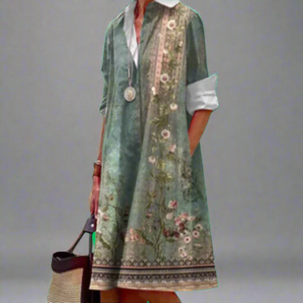 Carol | Chic Long Sleeve Turn-Down Collar Shirt Dress