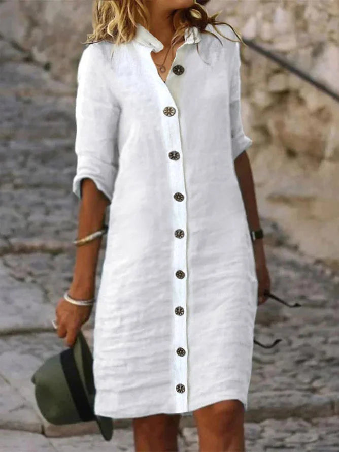 Avencea | Women's Linen Dress with Buttons