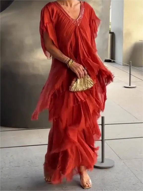 Zunera - Elegant V-Neck Long Dress