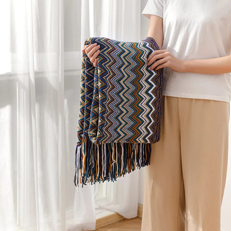 Boho Stripe Tassel Throw Blanket