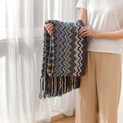 Boho Stripe Tassel Throw Blanket